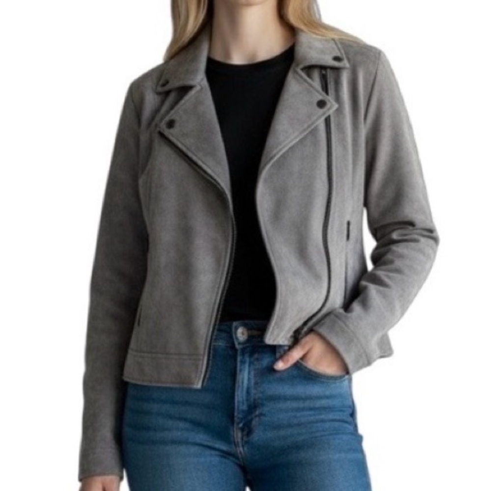Liverpool Faux Suede Moto Jacket - Color: Grey, Size L
